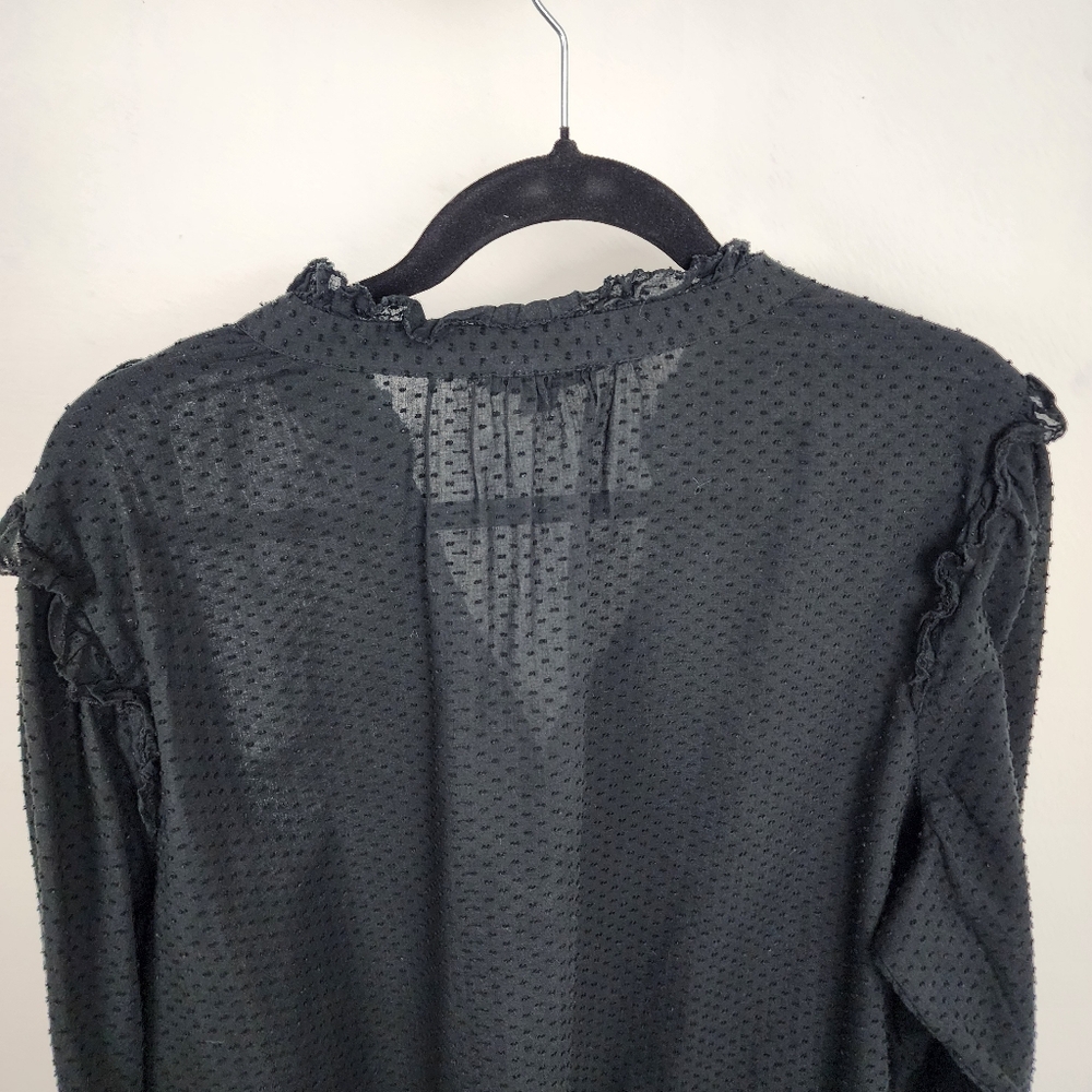 J.Crew Black Cotton Swiss Dot Top V-neck Popover Blouse Shirt Ruffles Size 3X - Picture 12 of 14
